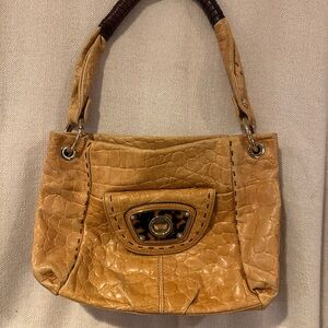 B. Makowsky Y2K Yellow/Camel color Croc Satchel Bag